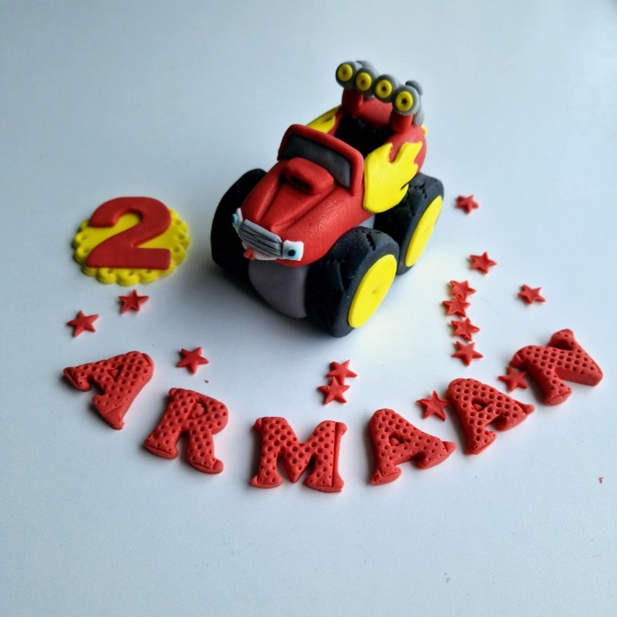 Edible Blaze and the monster machines cake topper,fondant icing decoration
