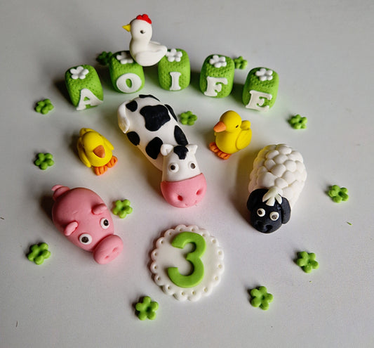 Edible farm animals cake topper,fondant icing decoration
