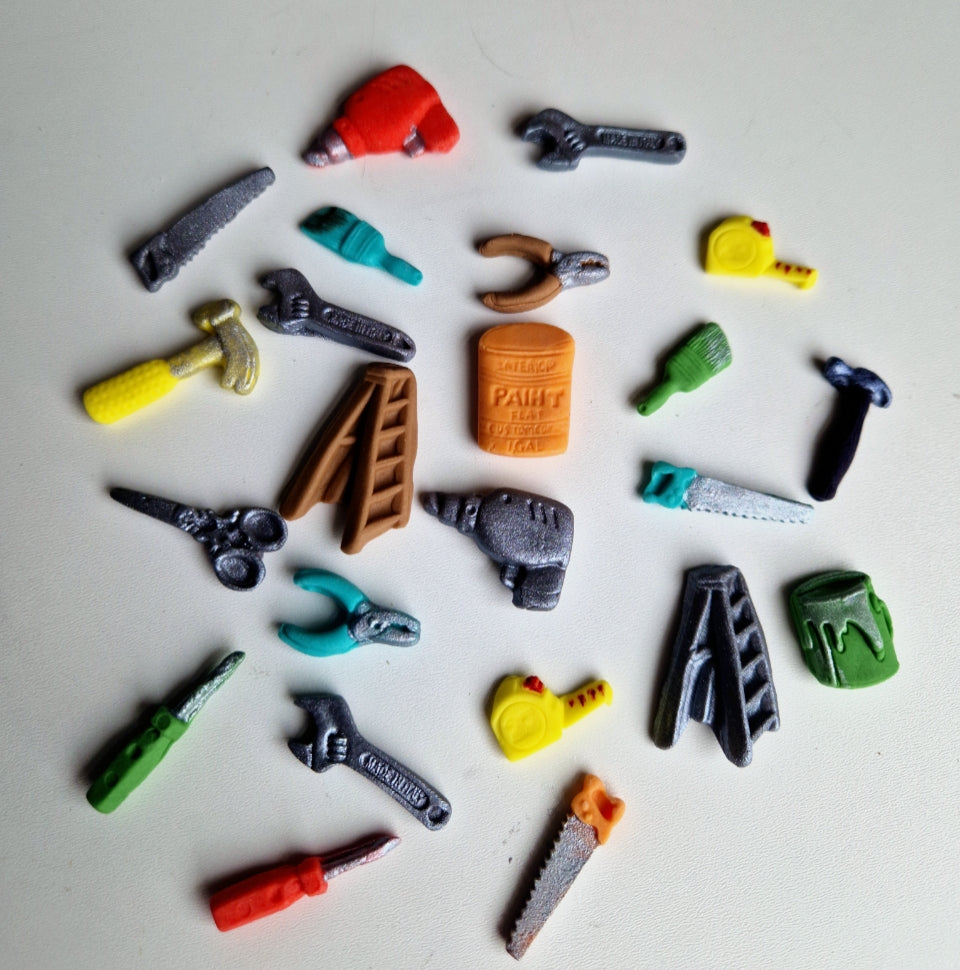 18 Edible mini tools cake/cupcakes toppers,fondant icing decorations