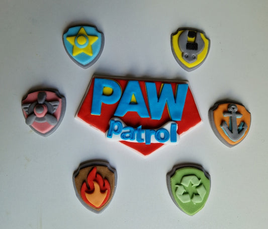 Edible dog badges/shields and logo cake topper,fondant icing decorations