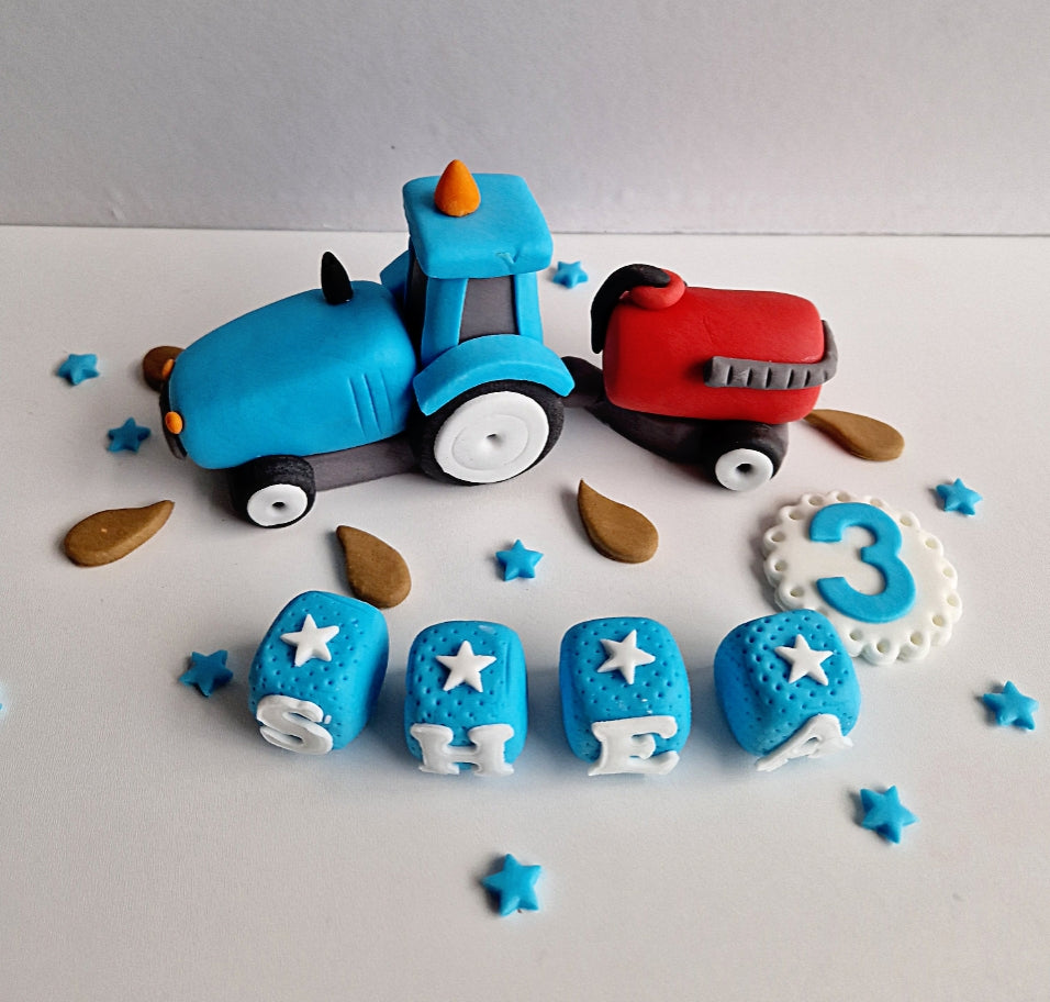 Edible tractor cake topper,trailer fondant icing decoration