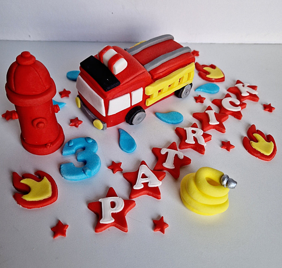 Edible fire engine truck cake topper,birthday icing fondant decoration