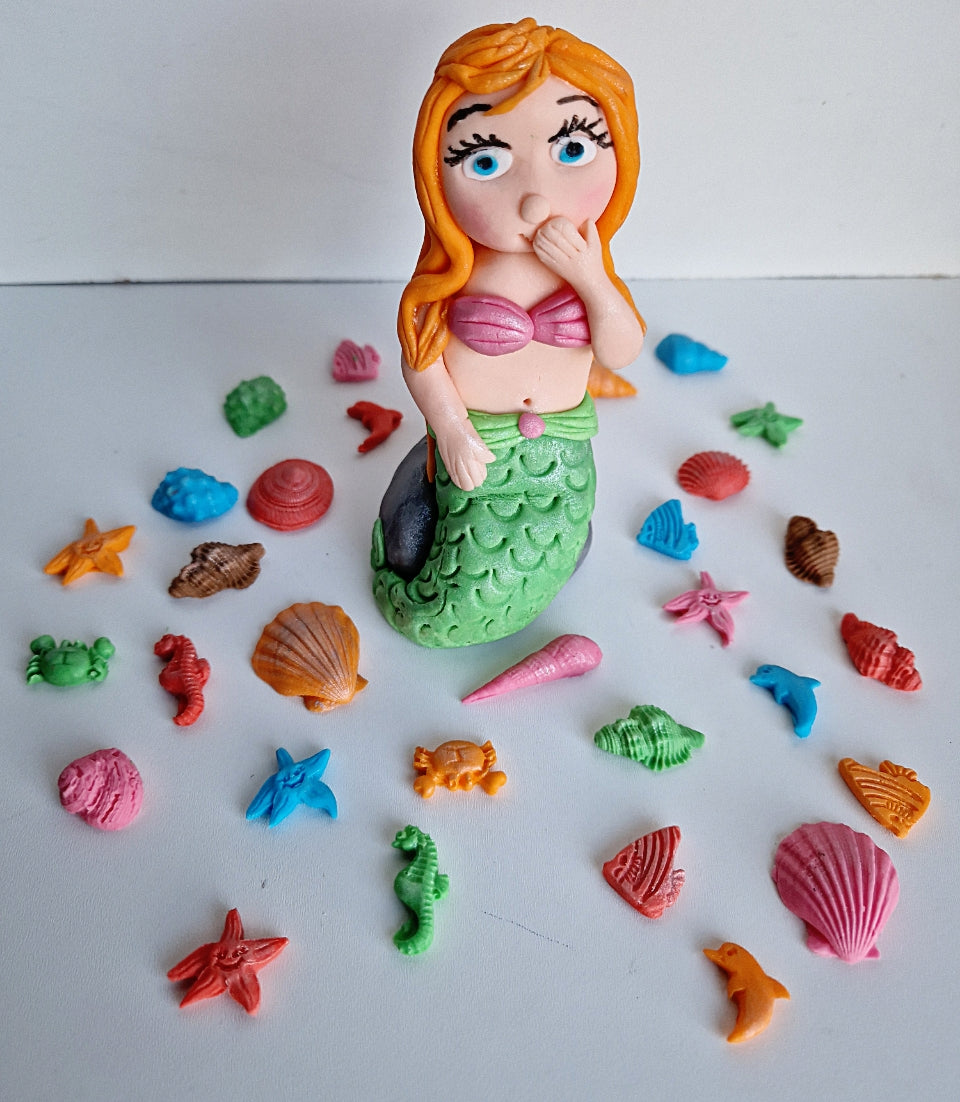 Edible mermaid cake topper,fondant icing decoration