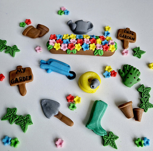 Edible gardening cake topper,fondant birthday icing decoration