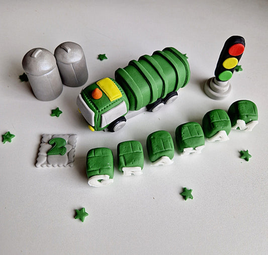 Edible bin,garbage truck cake topper,fondant icing decoration