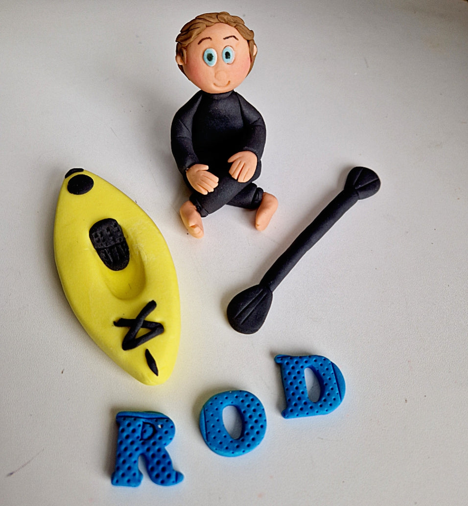 Edible canoe,kayak,surfing,paddle boarding figurine cake topper,fondant icing decoration