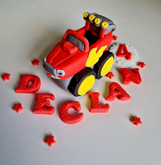 Edible Blaze and the monster machines cake topper,fondant icing decoration