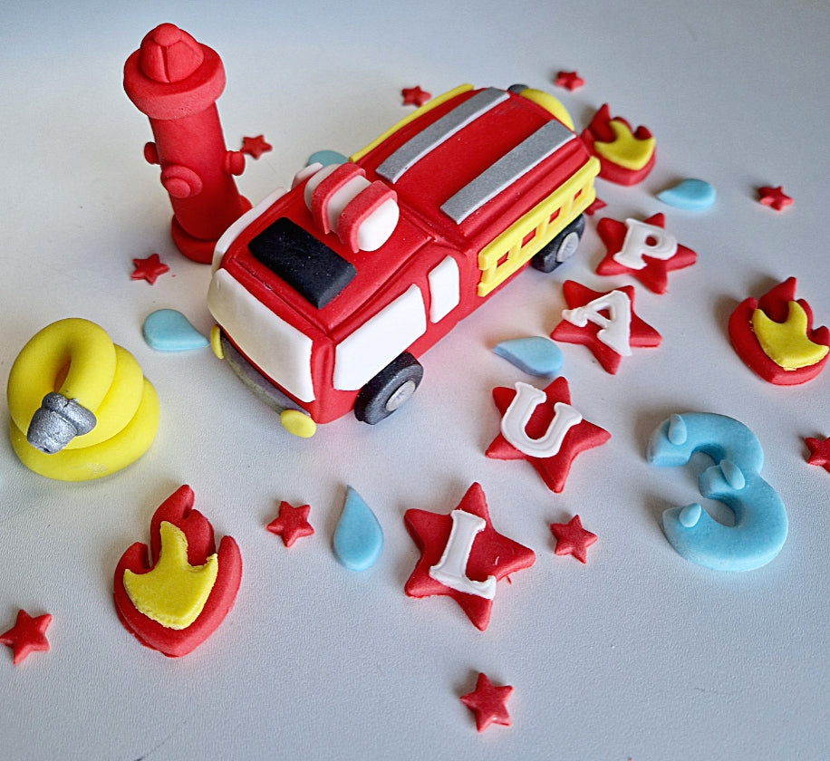 Edible fire engine truck cake topper,icing fondant decoration