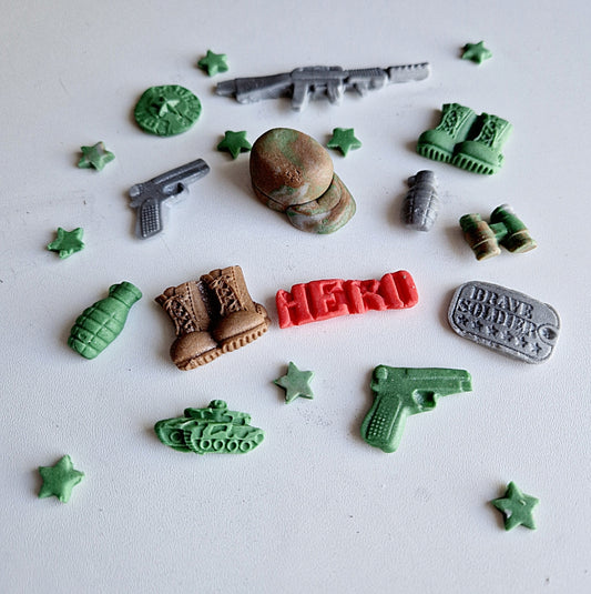 Edible miniature army/soldier cake topper,fondant icing decoration