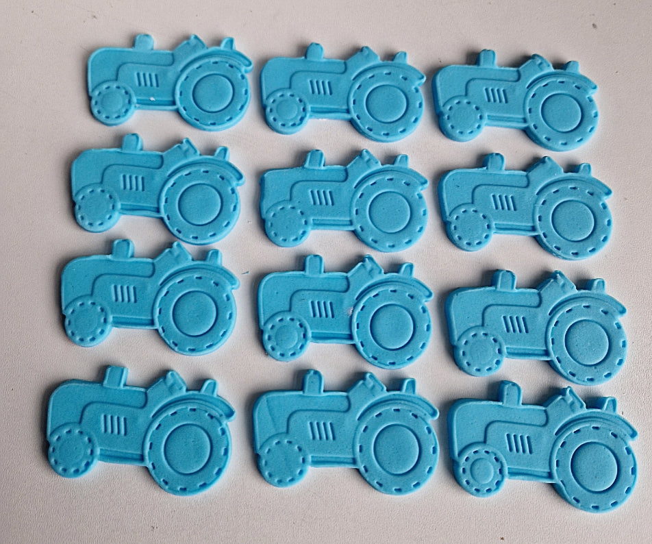 12 farm tractors edible cupcake toppers,party icing fondant decorations