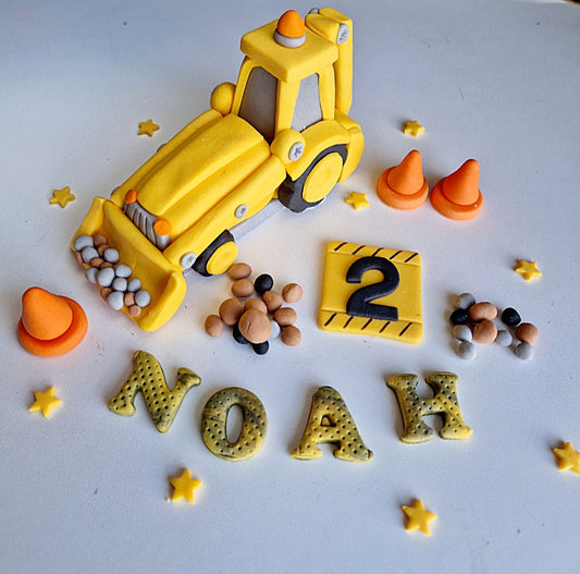 Edible excavator/digger construction cake topper,fondant icing decoration