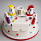 Eetbare scheikunde, taarttopper van een wetenschapper, decoratie van fondantglazuur