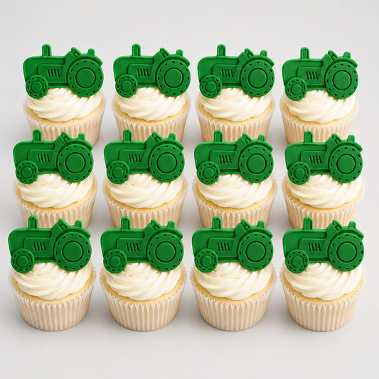12 farm tractors edible cupcake toppers,party icing fondant decorations