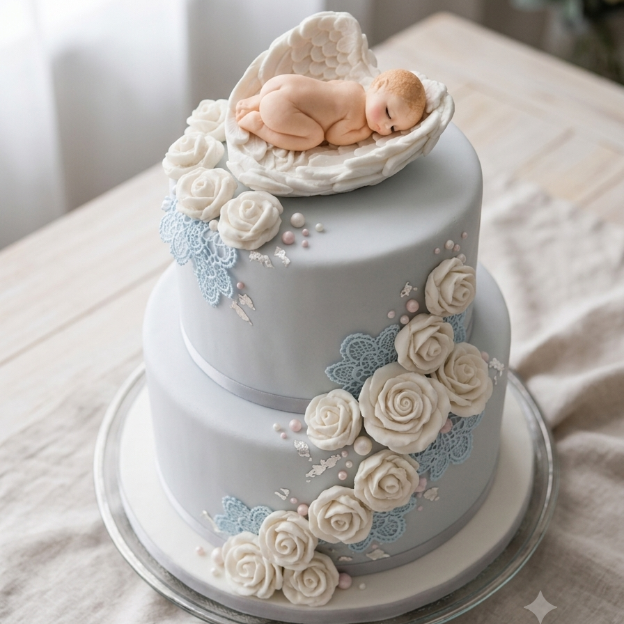 Edible Sleeping Baby Angel Wings Cake Topper – Fondant Icing Baby Shower, Christening & Baptism Cake Decoration