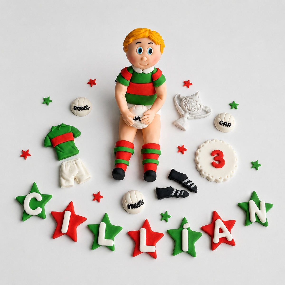 Edible soccer/football GAA player cake topper,fondant icing decoration