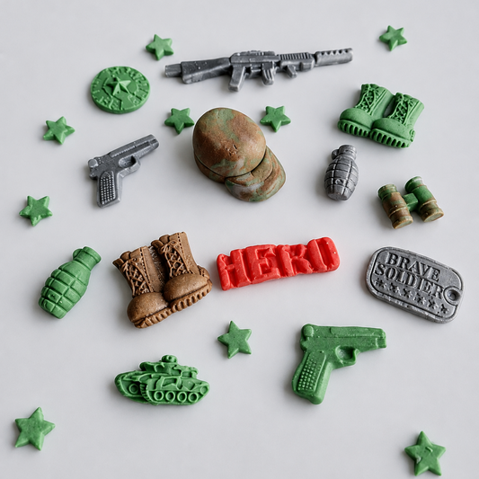 Edible miniature army/soldier cake topper,fondant icing decoration