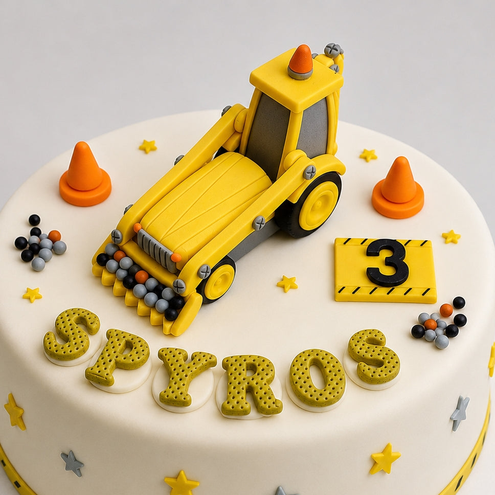 Edible excavator/digger construction cake topper,fondant icing decoration
