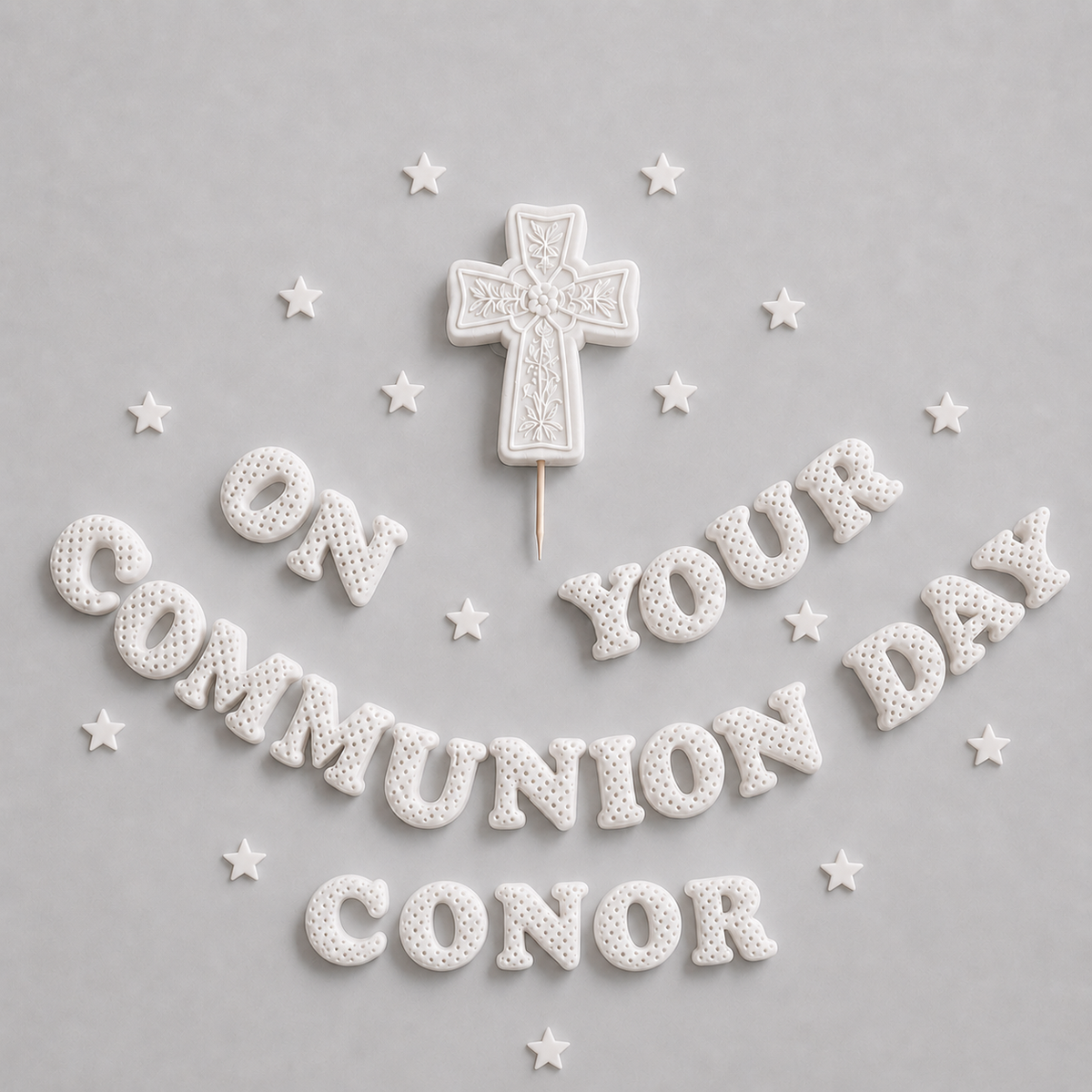 Edible Communion Cake Topper Set – Cross & Name – Personalised First Holy Communion Decoration