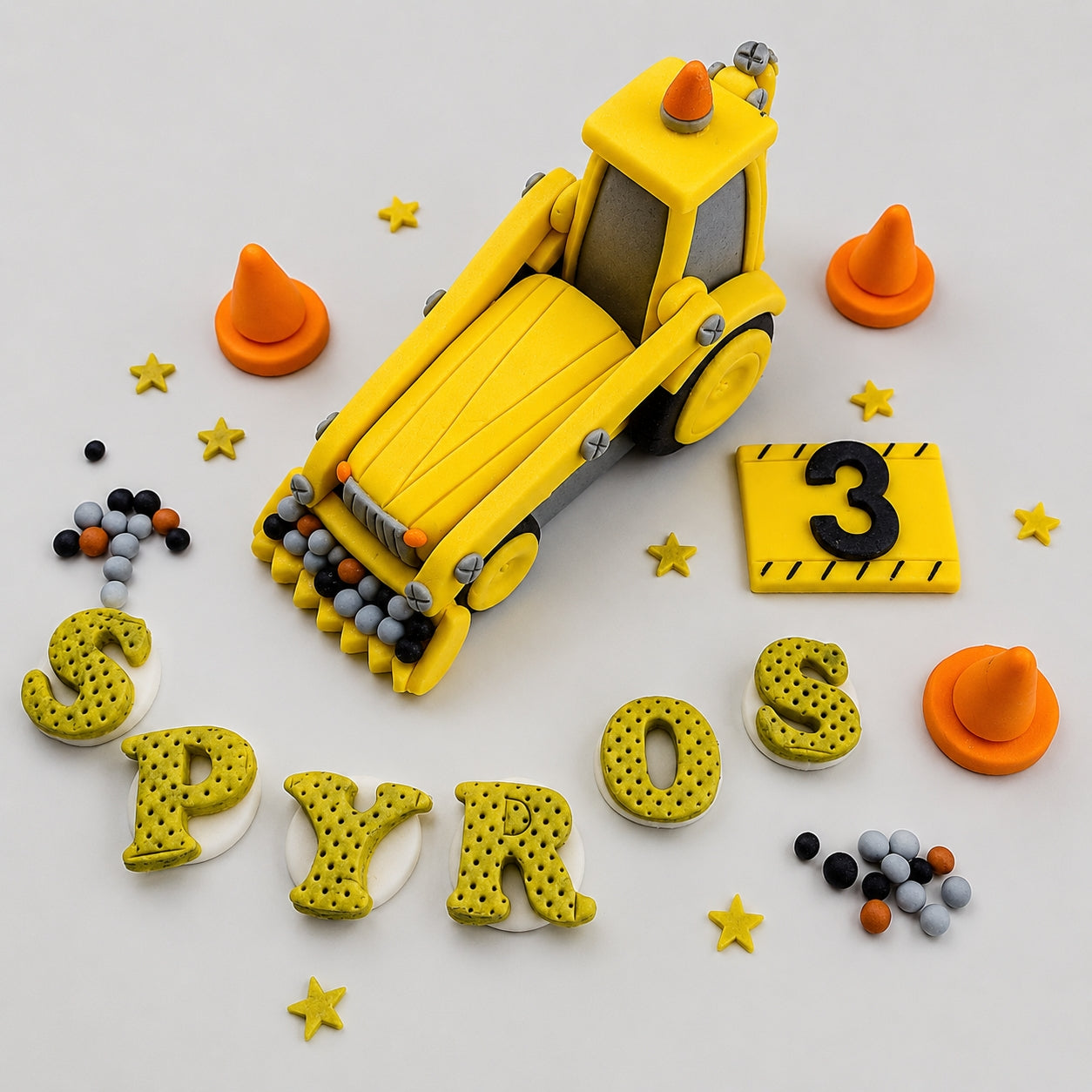 Edible excavator/digger construction cake topper,fondant icing decoration