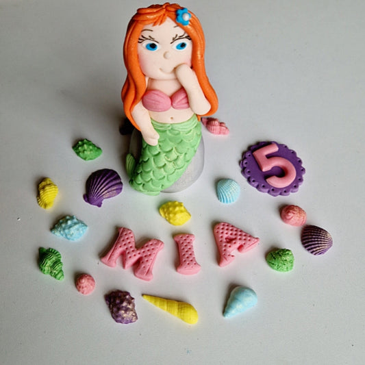Edible mermaid cake topper,fondant icing decoration