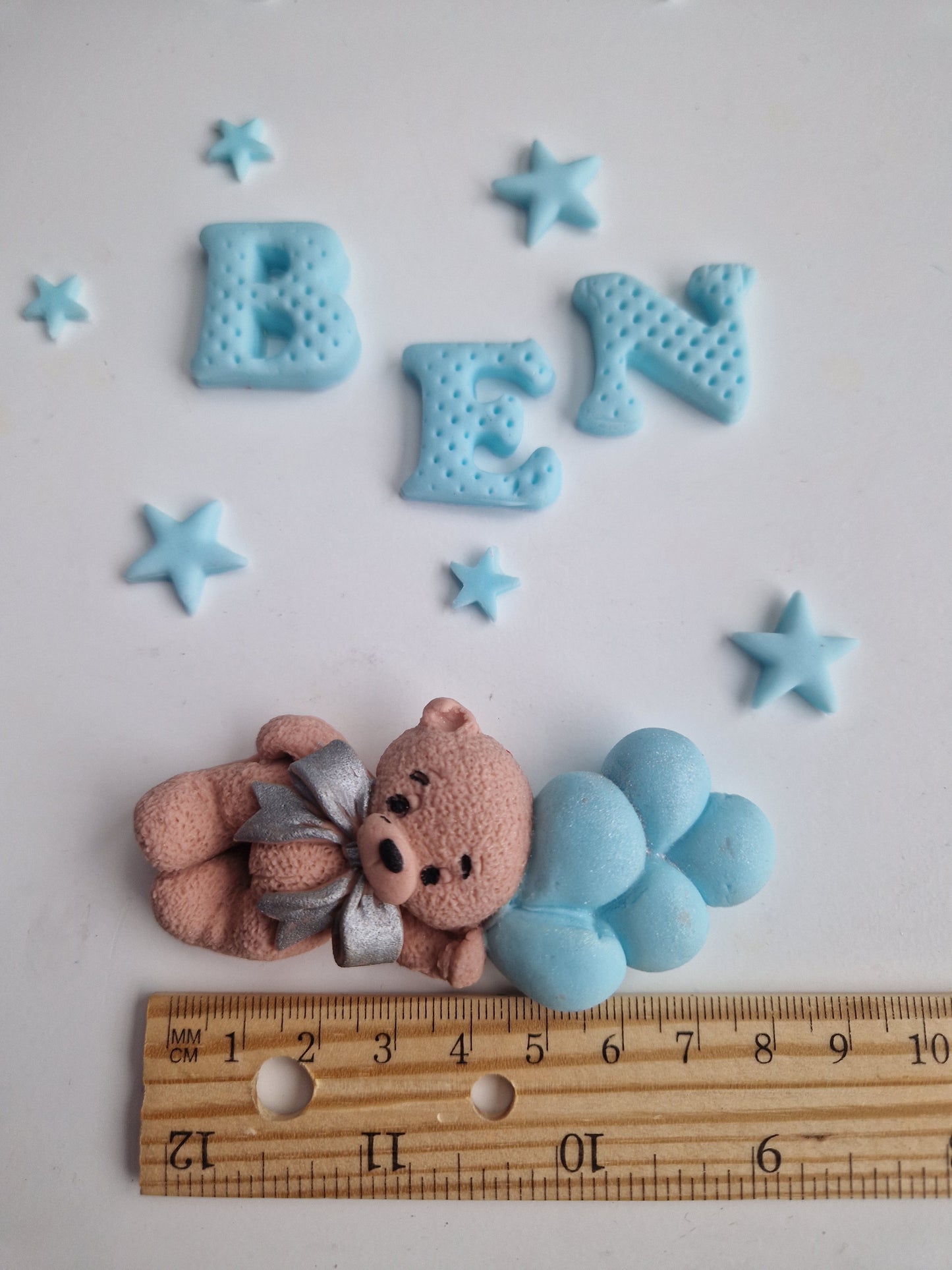 Personalised Teddy Bear Cake Topper: Baptism, Christening, Baby Shower Fondant Decoration