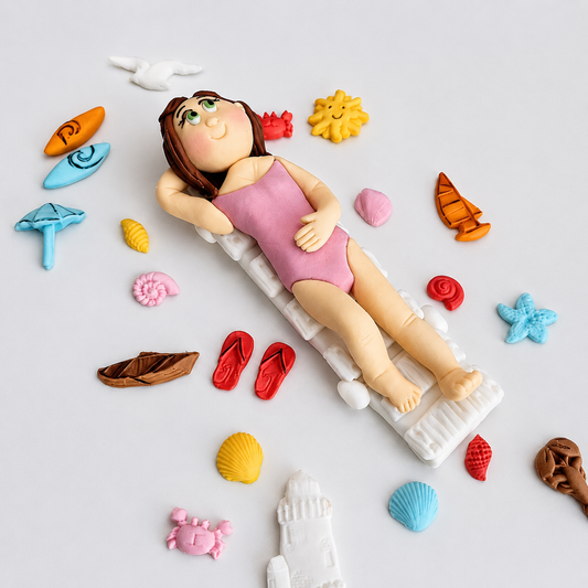 Edible woman on the beach sunbathing cake topper,fondant icing decoration