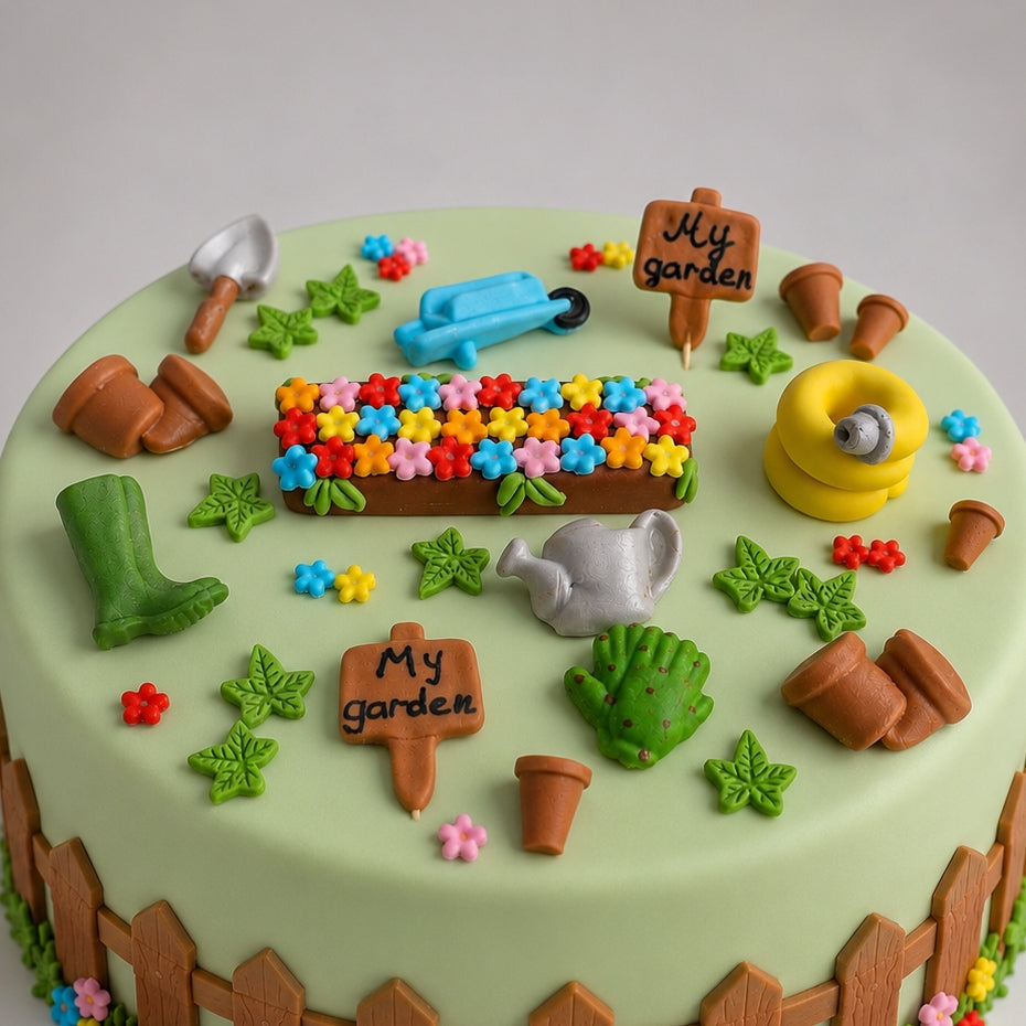 Edible gardening cake topper,fondant birthday icing decoration