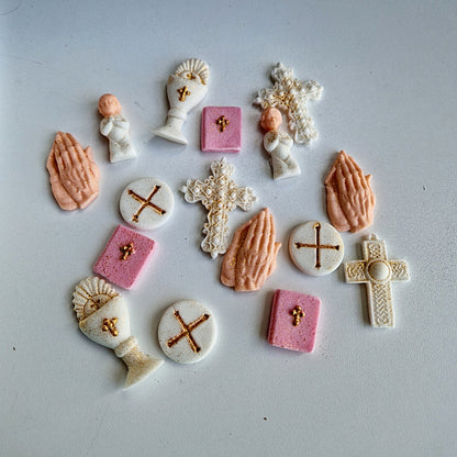 Edible First Holy Communion/Confirmation cake toppers x 15,fondant icing decorations