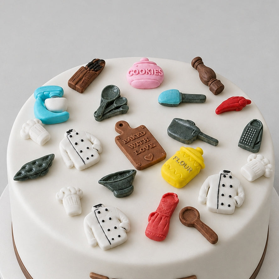 18 Edible mini cooking,baking/chef cake,cupcakes toppers,fondant icing decorations