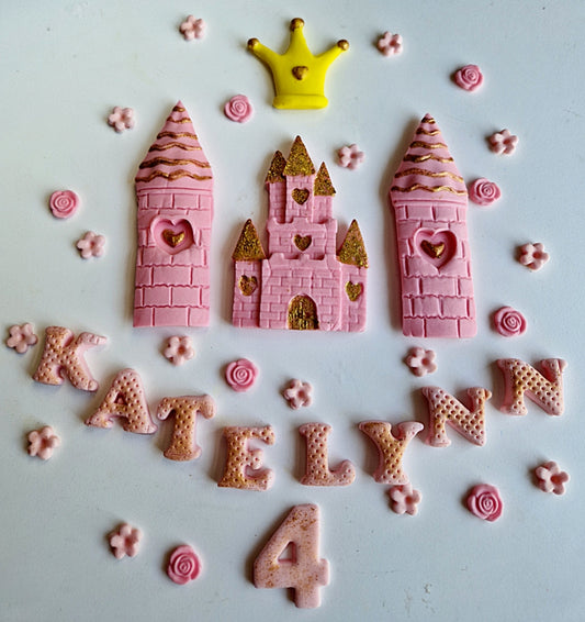 Edible princess castle cake  topper,fondant icing decoration