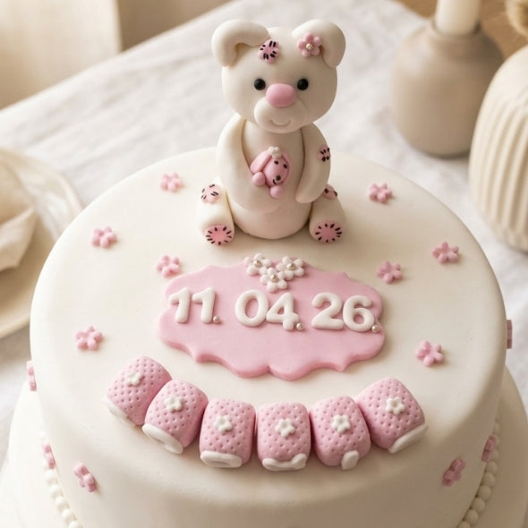 Edible baby teddy bear cake topper,fondant baptism icing decoration