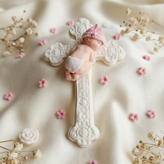 Edible baptism baby cake topper,fondant icing decoration