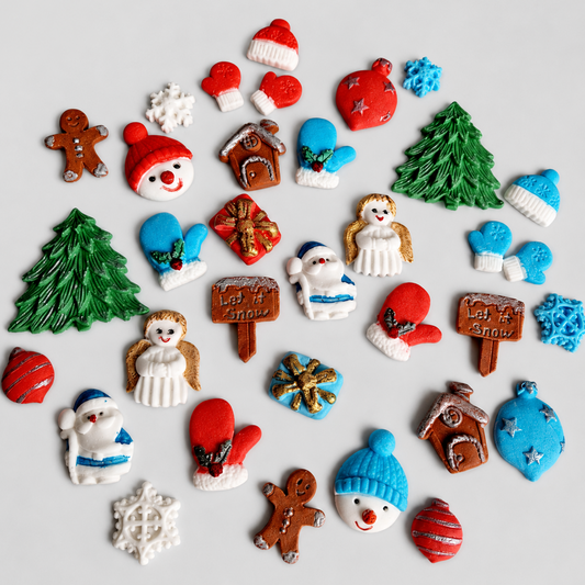 20 Edible mini Christmas cake/cupcake toppers,fondant icing decorations