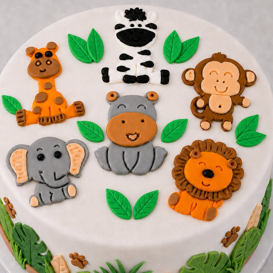 Edible Zoo 2D animals cake toppers,fondant icing decorations