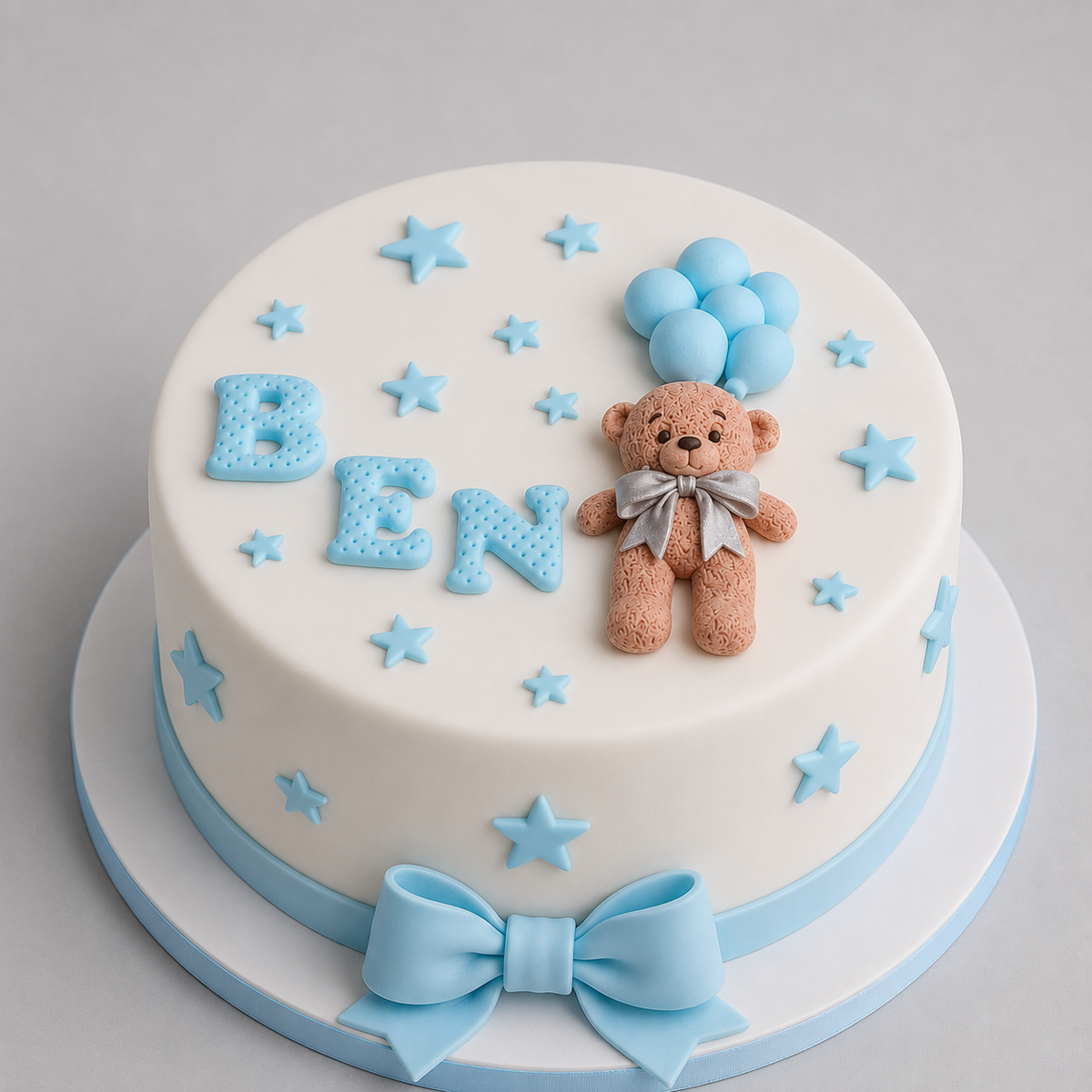 Personalised Teddy Bear Cake Topper: Baptism, Christening, Baby Shower Fondant Decoration