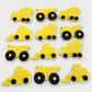 12 Edible construction cupcake toppers,digger,cement mixer,dumper truck fondant icing decorations