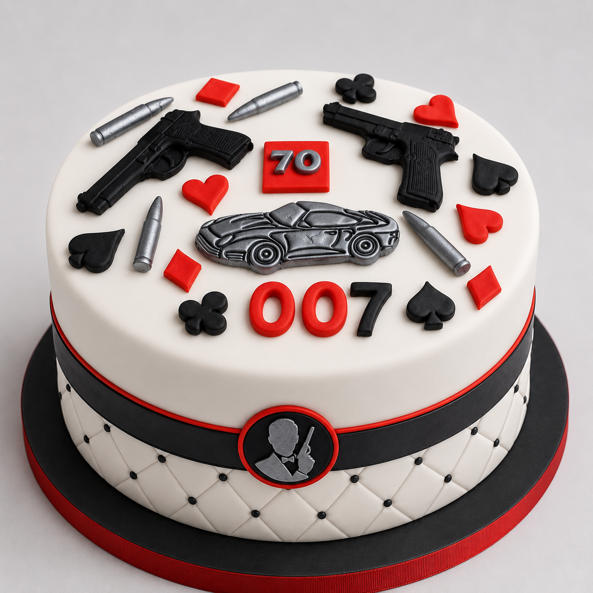 Edible James Bond cake topper,casino,fathers day,car,cards,gun,bullets,birthday decoration