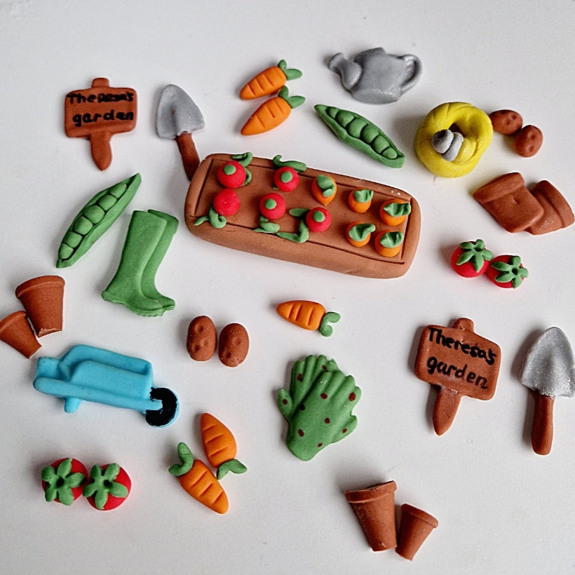Edible gardening cake topper,fondant birthday icing decoration
