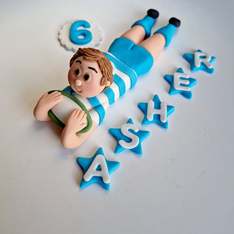 Edible rugby cake topper,football figurine,fondant player icing decoration