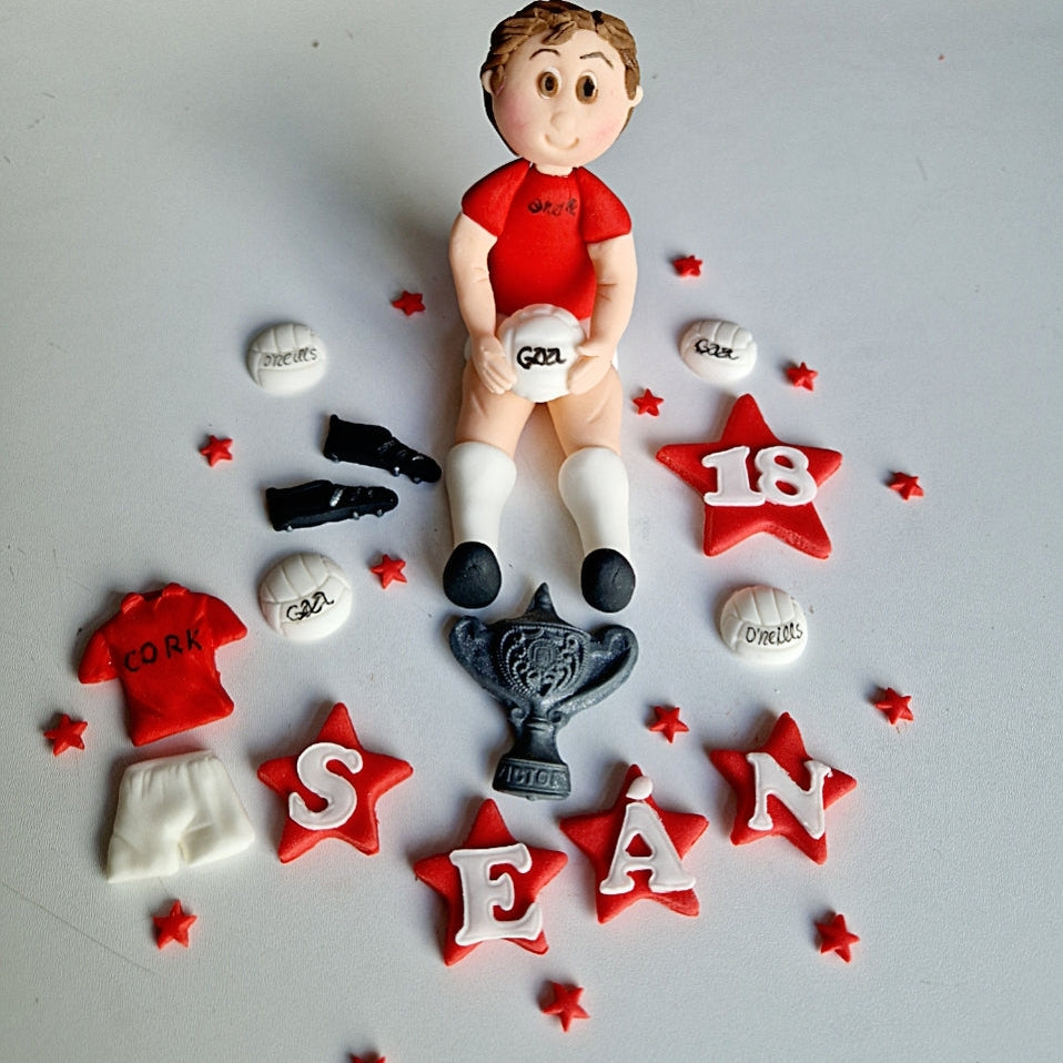 Edible soccer/football GAA player cake topper,fondant icing decoration