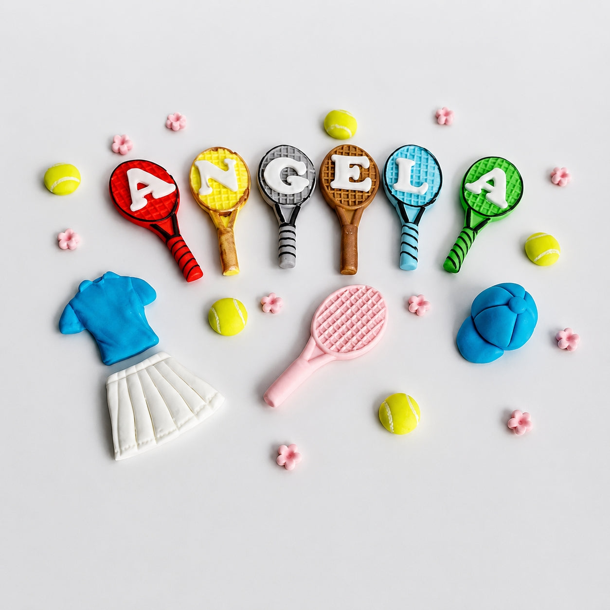 Edible tennis cake toppers,fondant icing sport decorations