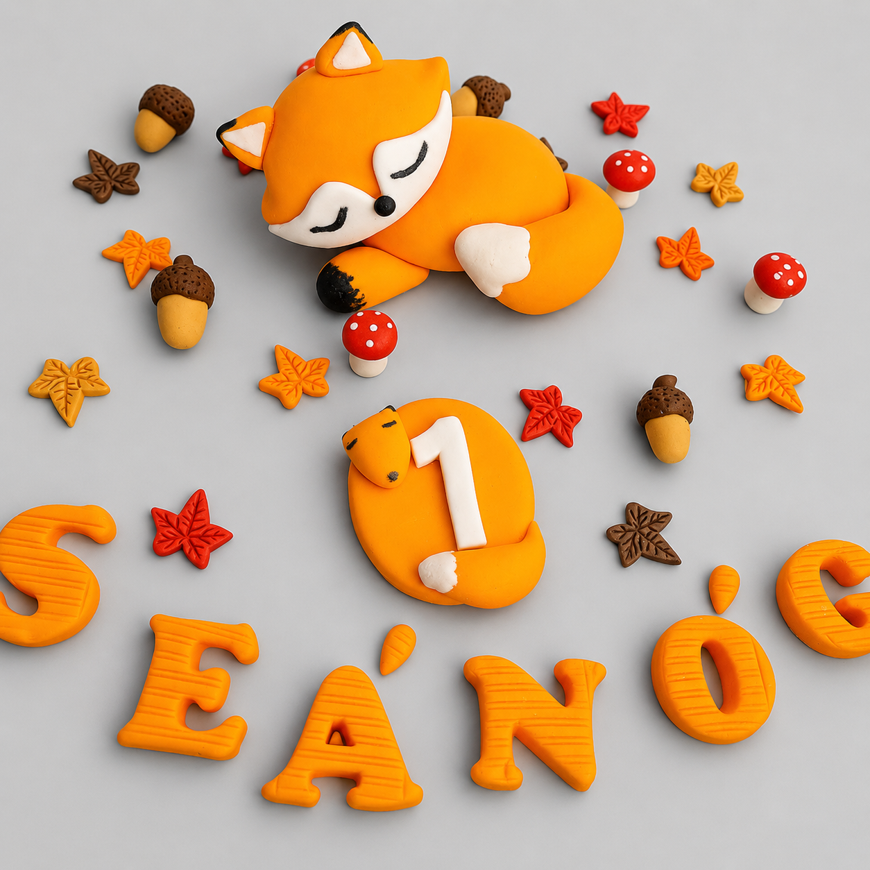 Edible baby fox cake topper, woodland fondant decoration