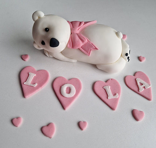 Edible sleeping teddy bear cake topper,baptism fondant icing decoration