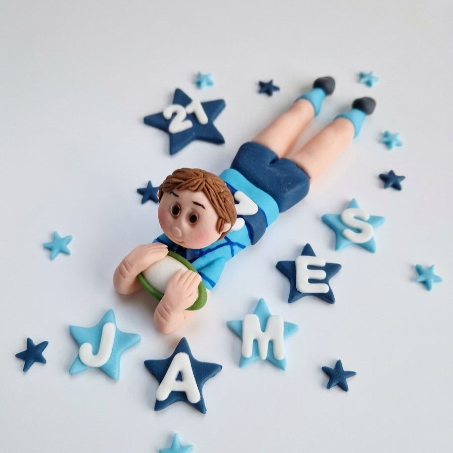 Edible rugby cake topper,football figurine,fondant player icing decoration