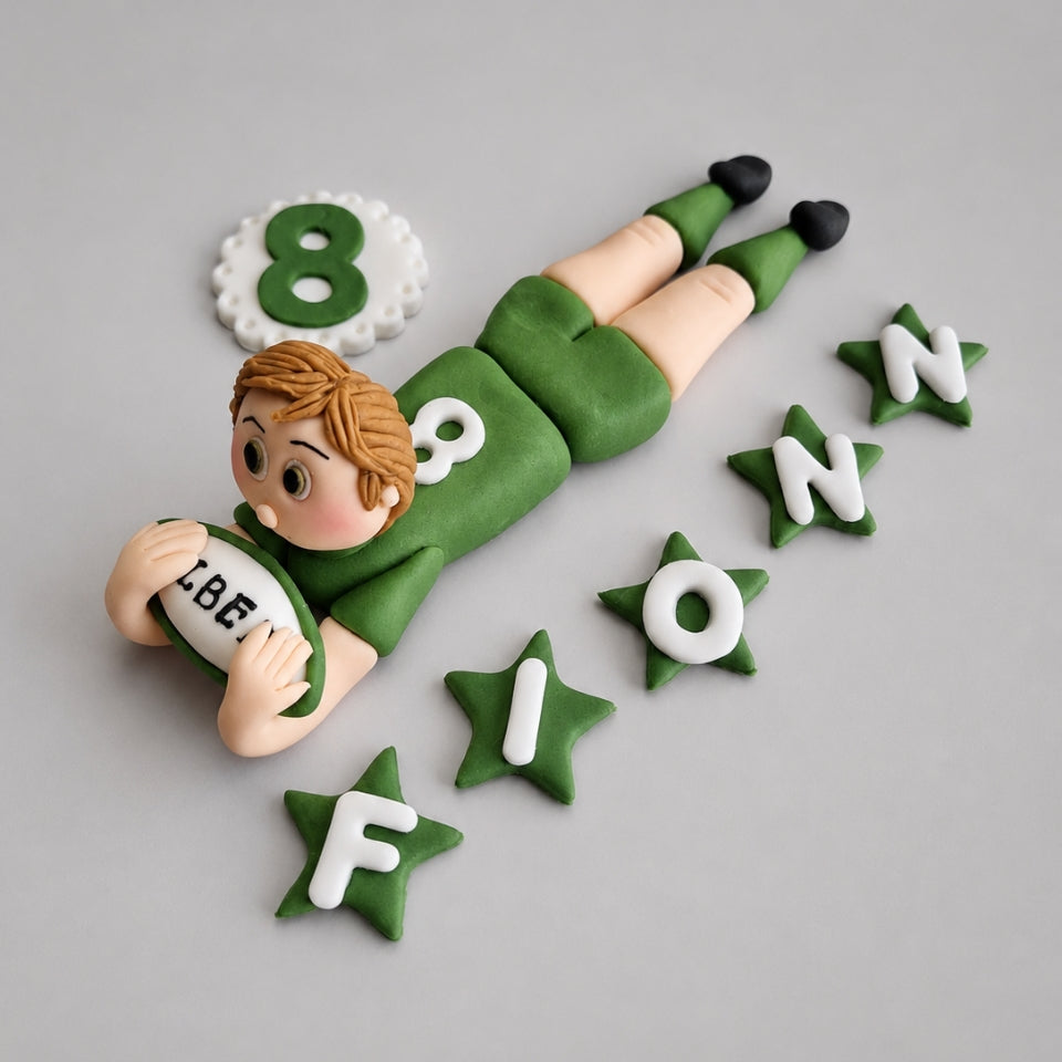 Edible rugby cake topper,football figurine,fondant player icing decoration