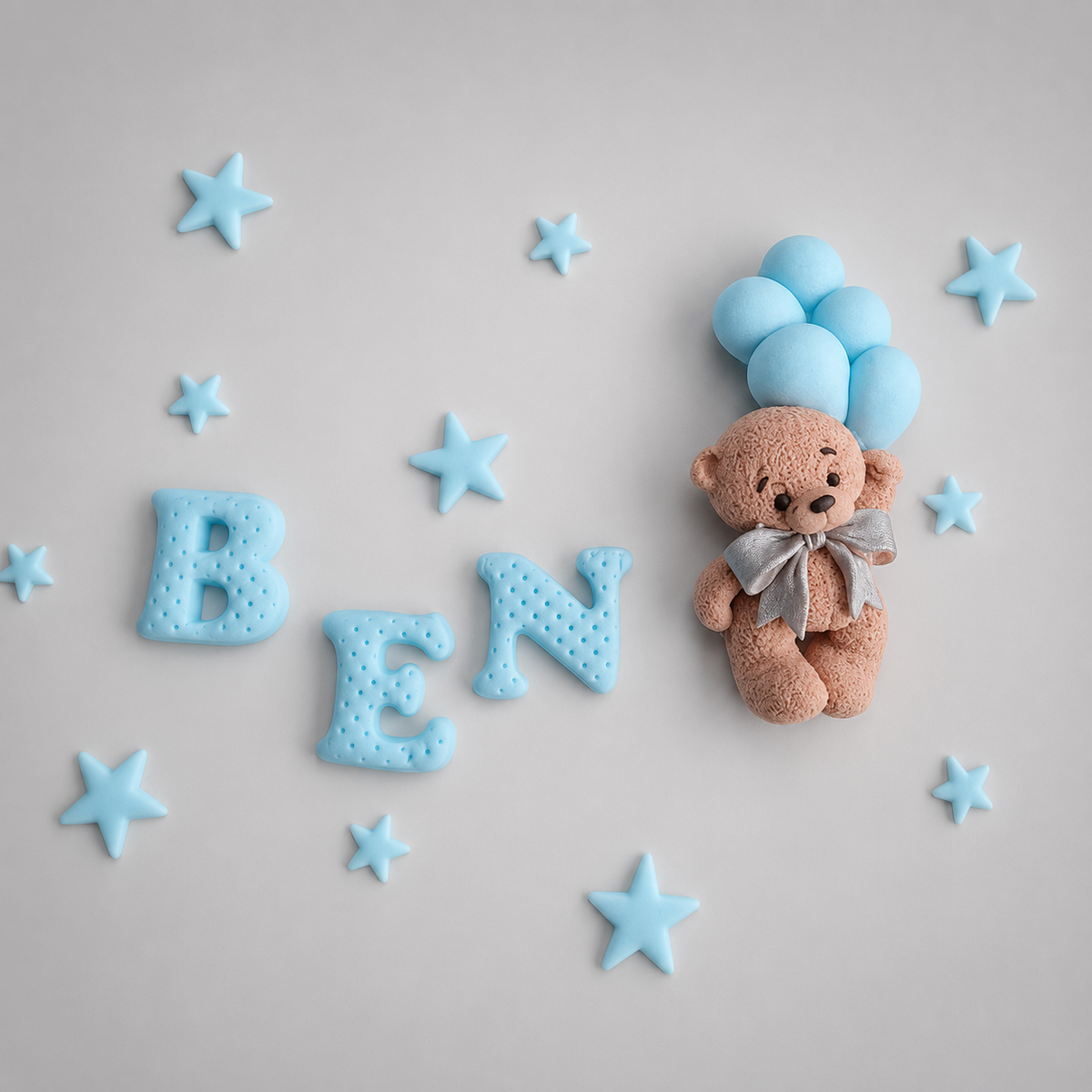 Personalised Teddy Bear Cake Topper: Baptism, Christening, Baby Shower Fondant Decoration
