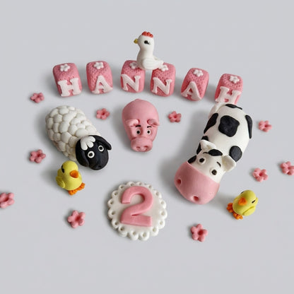 Edible farm animals cake topper,fondant icing decoration