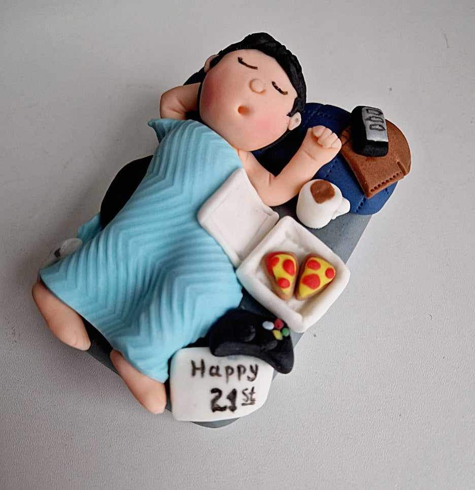 Lazy sleeping boy/girl cake topper,fondant icing decoration