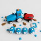 Edible Tractor Cake Topper with Trailer – Farm Birthday Cake Decoration – Handmade Fondant Tractor Topper