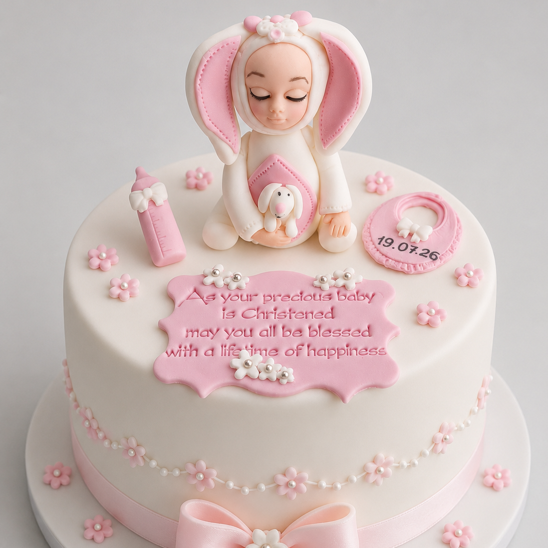 Edible Baby Bunny Cake Topper – Christening, Baptism & Baby Shower Fondant Cake Decoration